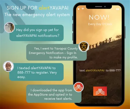 Alert Yavapai System on Mobile Phone graphic with text.